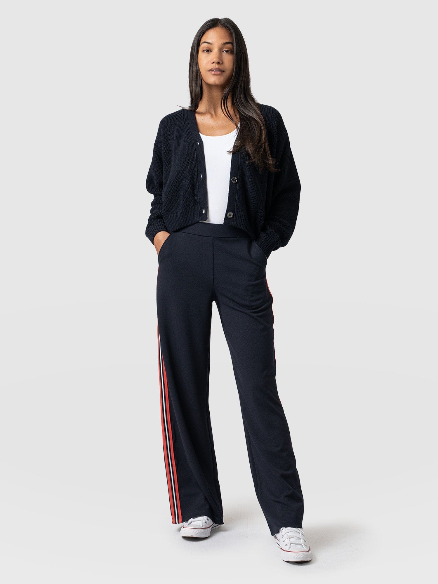 Victory Straight Leg Pant Navy/Red Stripe - Women's Trousers | Saint + Sofia® UK